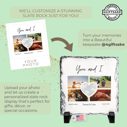 Personalized Couple Photo Rock Slate – Custom Stone Plaque with Names, Place & Date