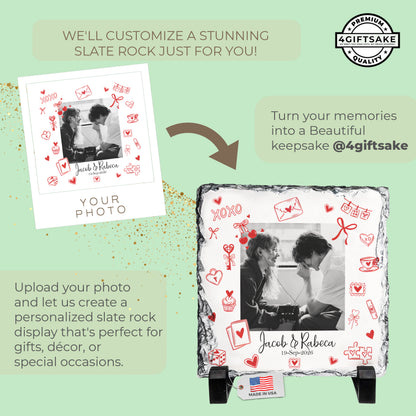 Personalized Love Rock Slate – Custom Couple Photo Stone Plaque with Names