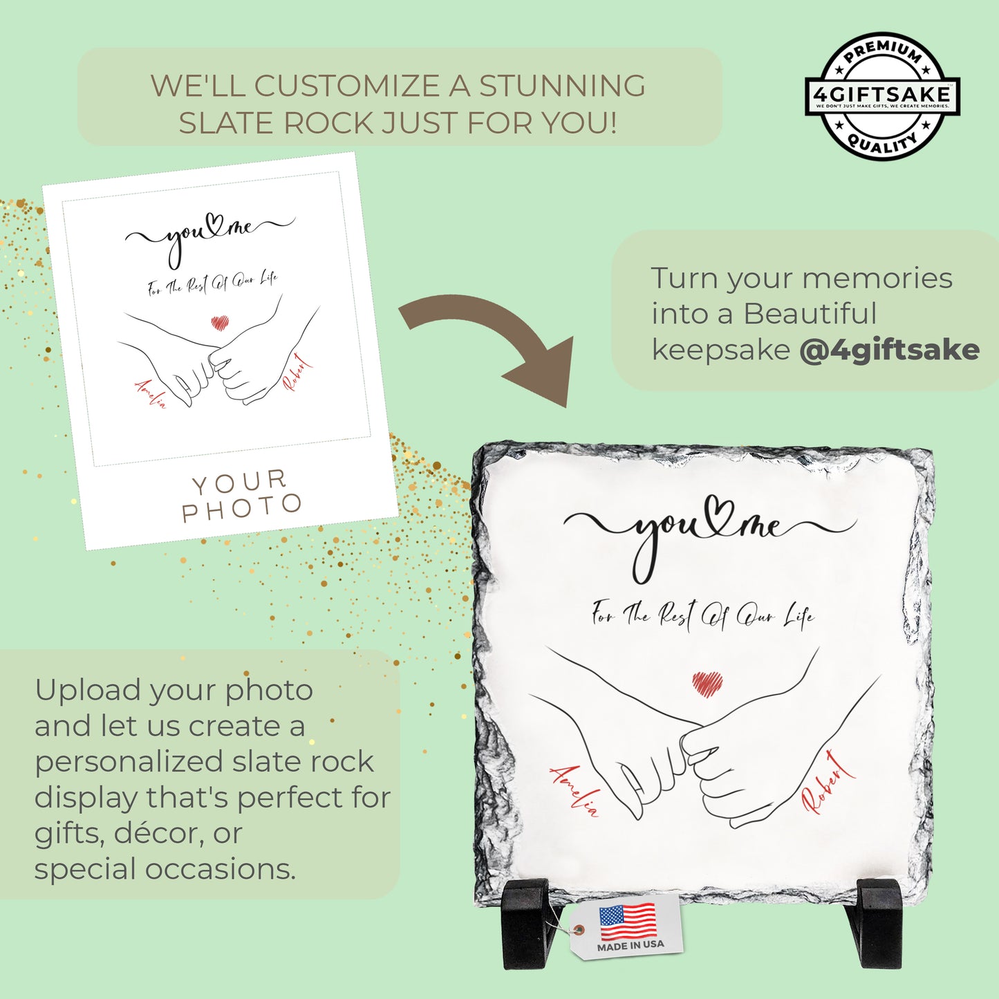 Personalized Couple Rock Slate – Custom Holding Hands Stone Plaque with Names