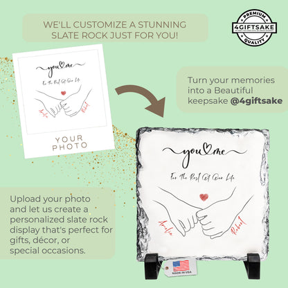 Personalized Couple Rock Slate – Custom Holding Hands Stone Plaque with Names