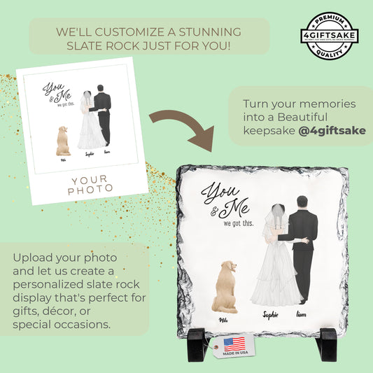 Love, Loyalty & Us – Custom Couple Illustration Slate with Beloved Pet
