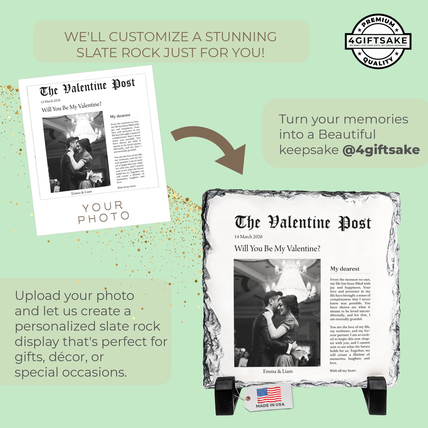 The Valentine Post Rock Slate – Personalized Couple Photo & Date Plaque