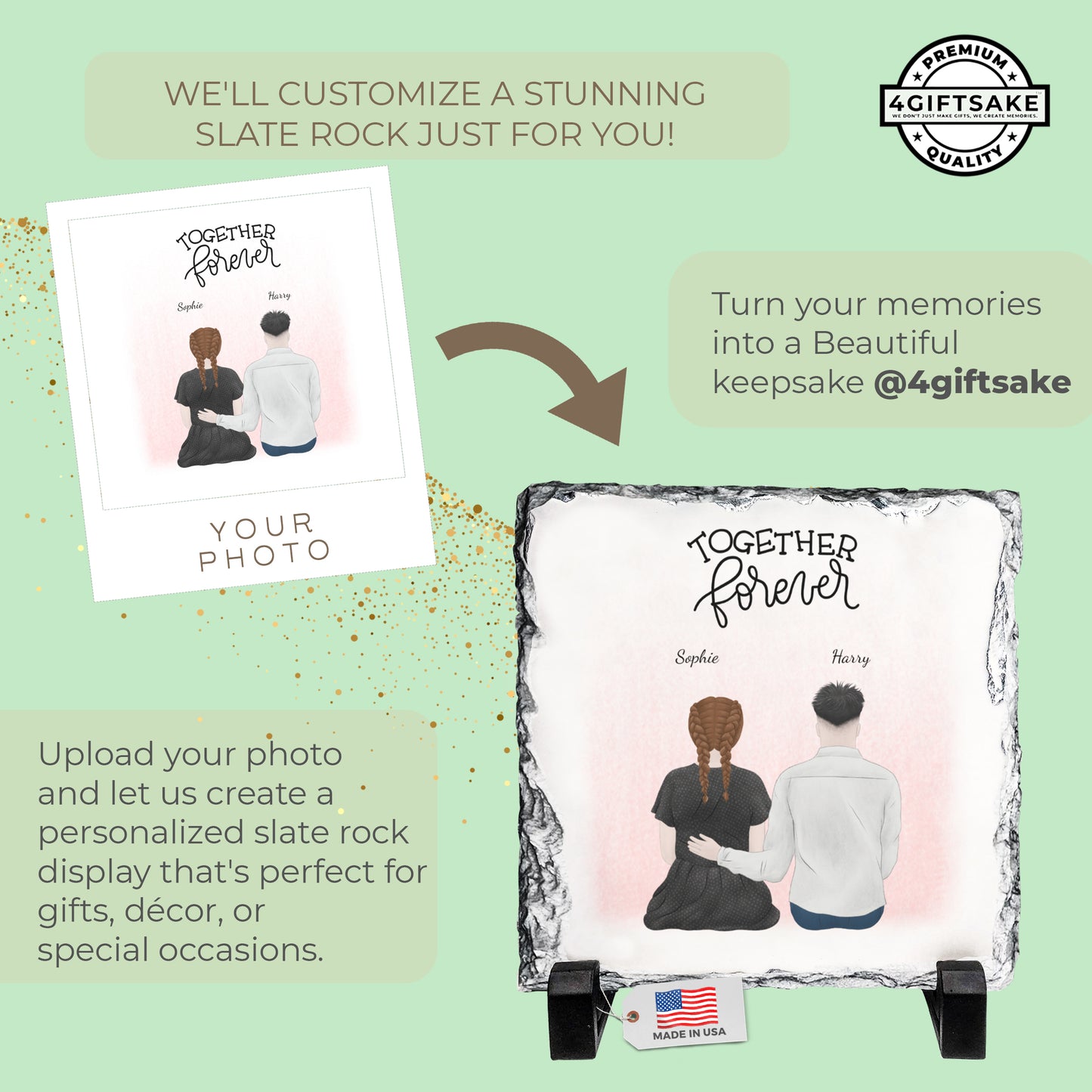 Valentine’s Day Personalized Couple Rock Slate – Romantic Custom Stone Plaque Gift