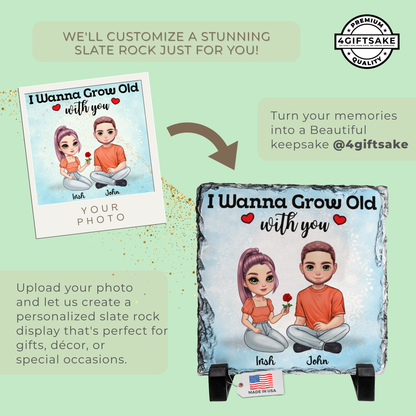 Couple-Slate - I Wanna Grow Old With You - Fully Customizable Stone Plaque Frame For Couples