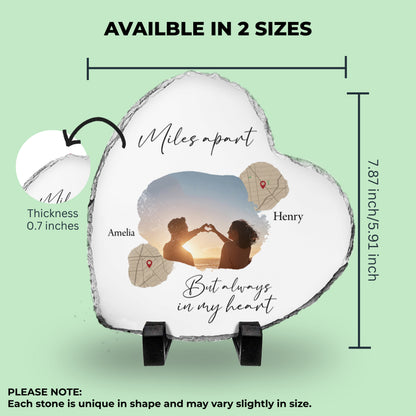 Across the Miles – Custom Couple Photo & Map Heart Stone Slate