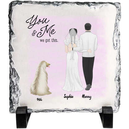 Love, Loyalty & Us – Custom Couple Illustration Slate with Beloved Pet