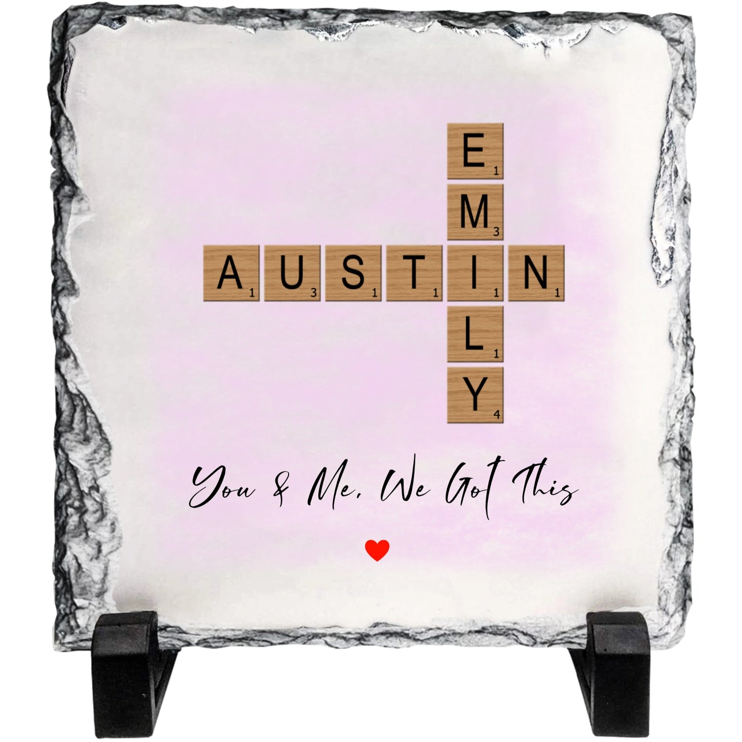 Personalized Couple Name Rock Slate – Romantic Crossword Stone Plaque