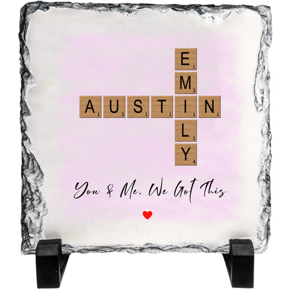Personalized Couple Name Rock Slate – Romantic Crossword Stone Plaque