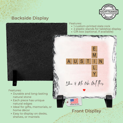 Personalized Couple Name Rock Slate – Romantic Crossword Stone Plaque