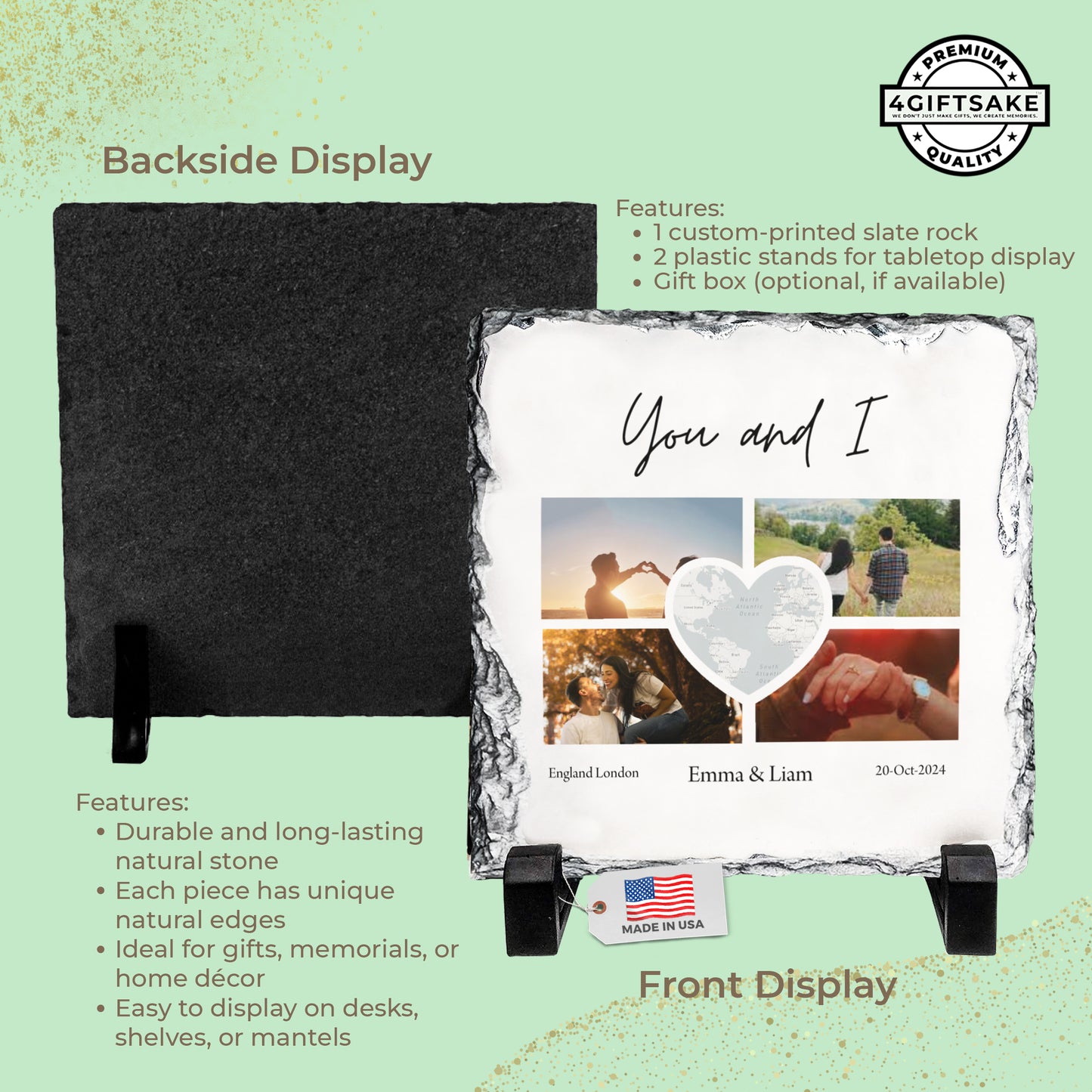 Personalized Couple Photo Rock Slate – Custom Stone Plaque with Names, Place & Date