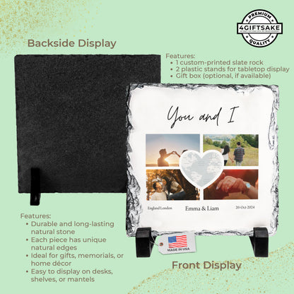 Personalized Couple Photo Rock Slate – Custom Stone Plaque with Names, Place & Date