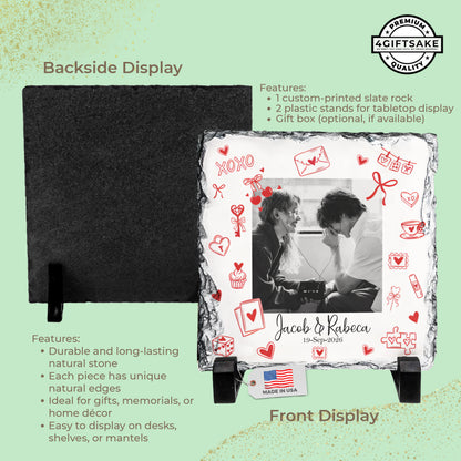 Personalized Love Rock Slate – Custom Couple Photo Stone Plaque with Names