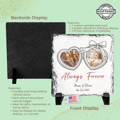 Personalized Couple Memory Rock Slate – Custom Heart Photo Stone Plaque with Names & Message