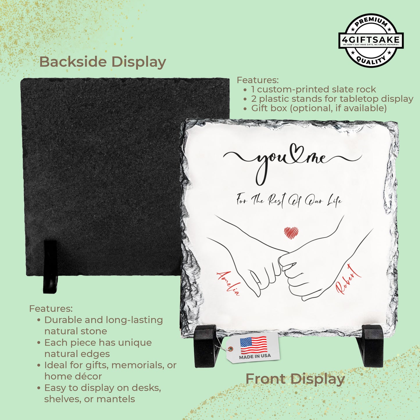 Personalized Couple Rock Slate – Custom Holding Hands Stone Plaque with Names