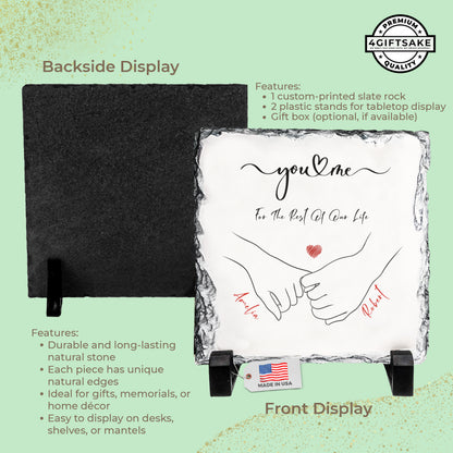 Personalized Couple Rock Slate – Custom Holding Hands Stone Plaque with Names