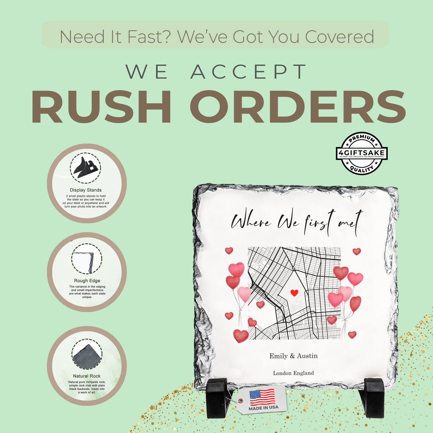 Custom First Meeting Location Rock Slate – Personalized Couple Map Plaque