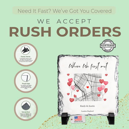 Custom First Meeting Location Rock Slate – Personalized Couple Map Plaque