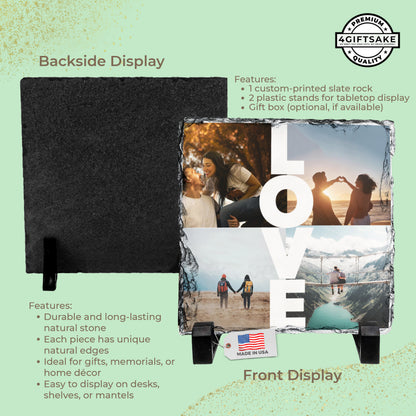 LOVE Collage Personalized Photo Rock Slate Frame – Custom Couple Picture Stone Plaque – Romantic Gift for Valentine’s Day, Wedding, Anniversary, Birthday
