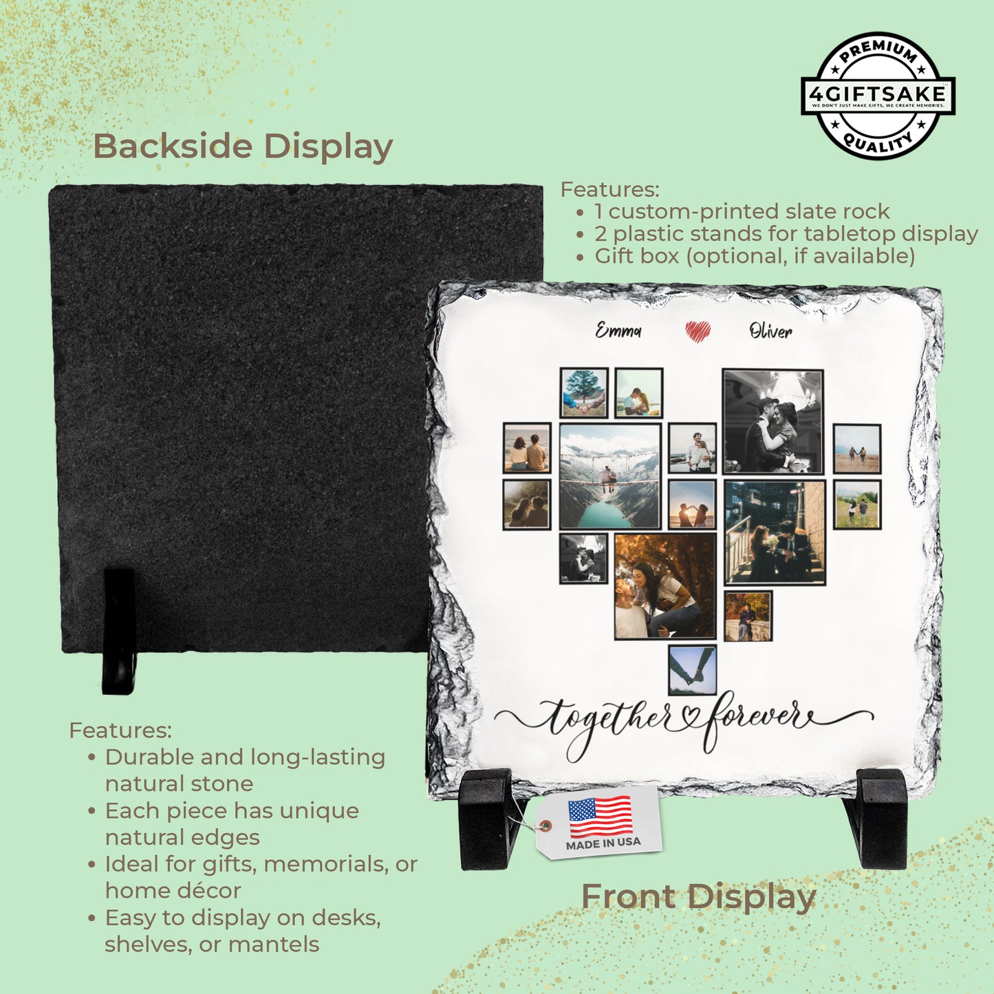 Love Story Slate – Personalized Stone Photo Collage Plaque for Couples