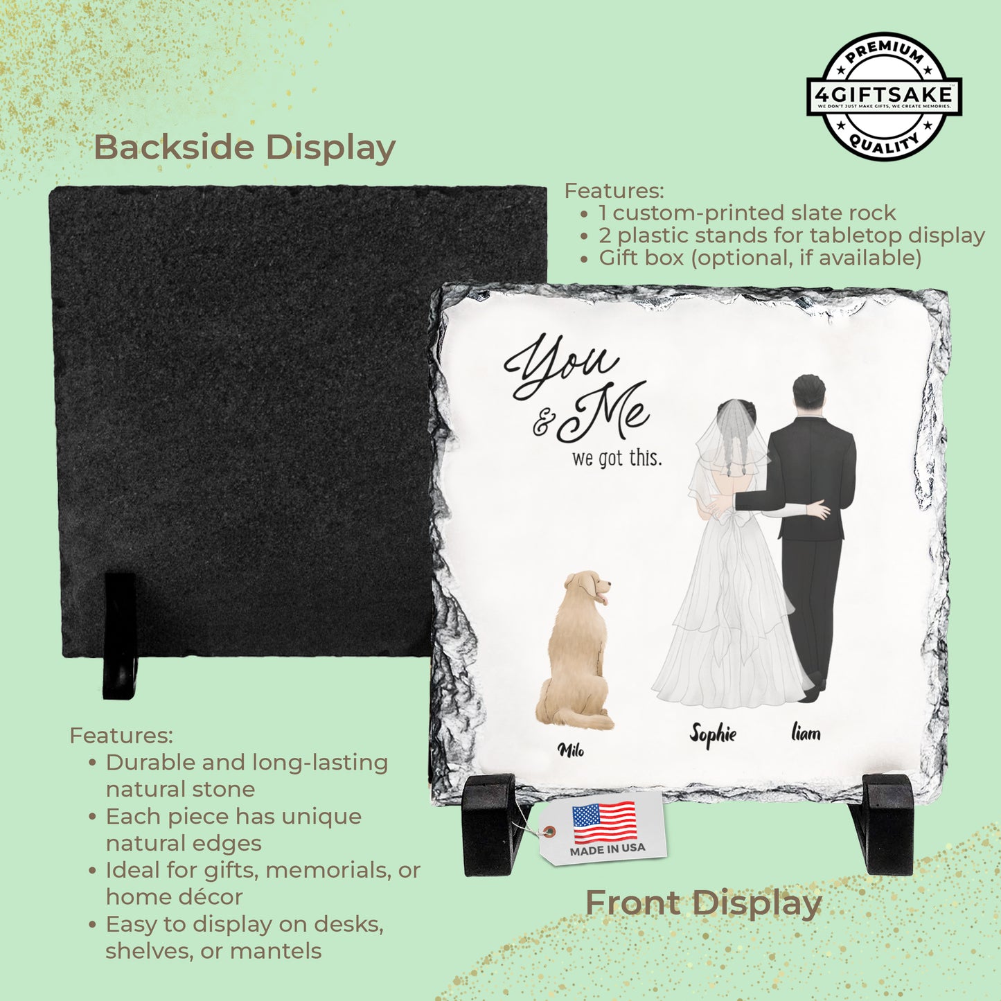 Love, Loyalty & Us – Custom Couple Illustration Slate with Beloved Pet