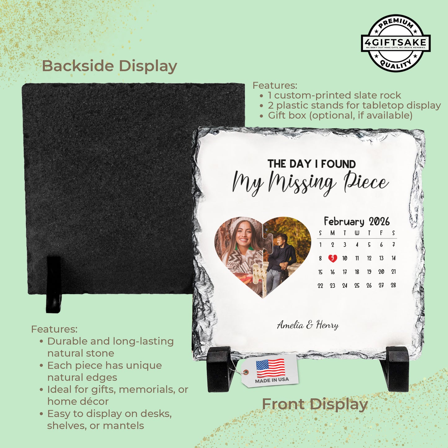 The Day I Found My Missing Piece Rock Slate – Personalized Couple Date Plaque