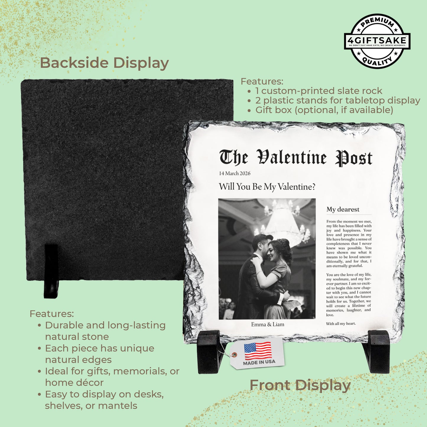 The Valentine Post Rock Slate – Personalized Couple Photo & Date Plaque