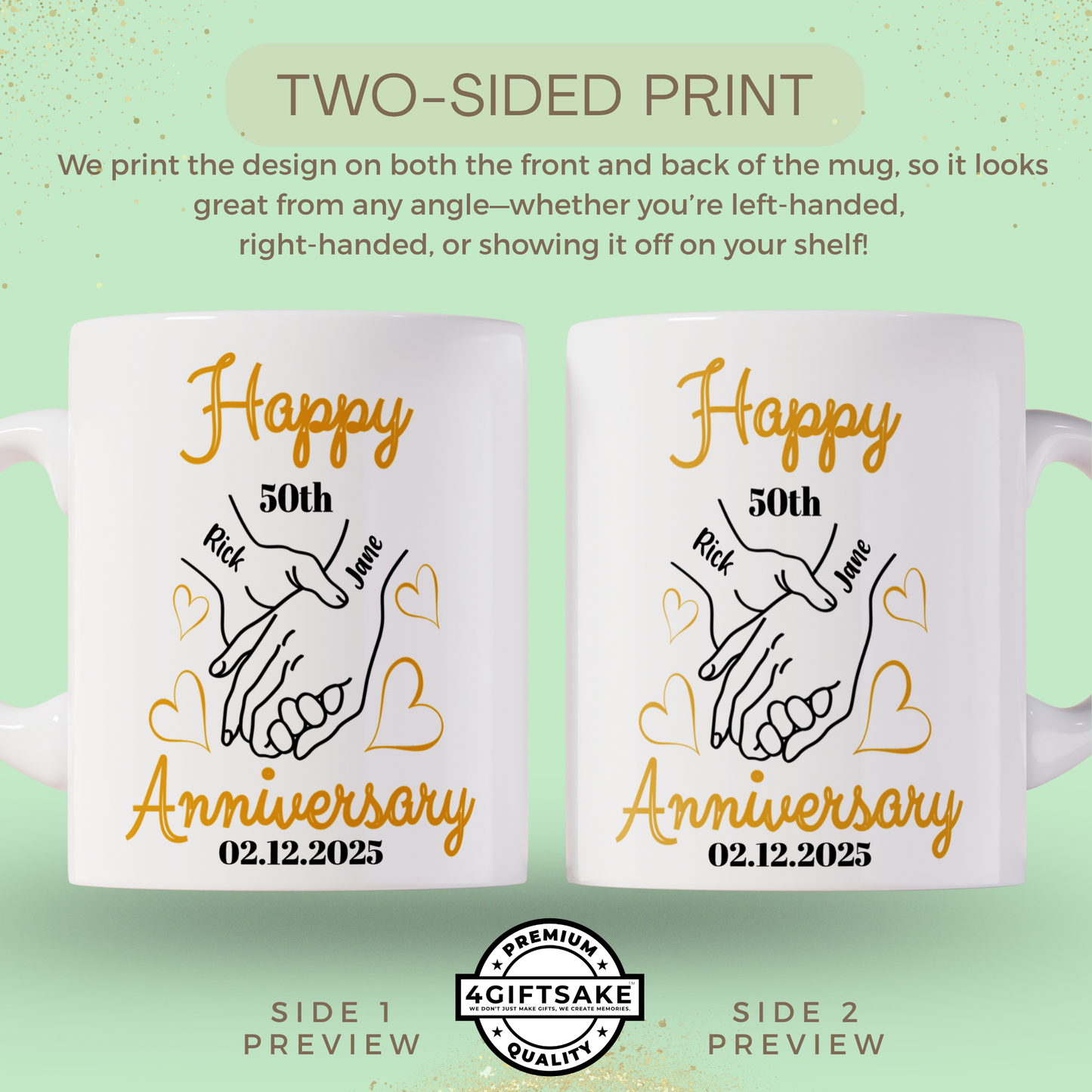 Happy Anniversary! Custom Names and Dates - Double Sided Personalized Mug