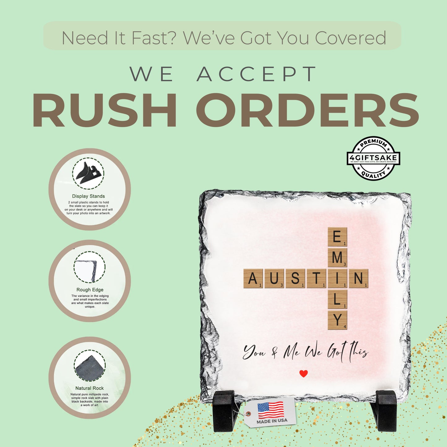 Personalized Couple Name Rock Slate – Romantic Crossword Stone Plaque