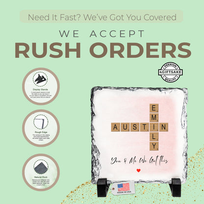 Personalized Couple Name Rock Slate – Romantic Crossword Stone Plaque