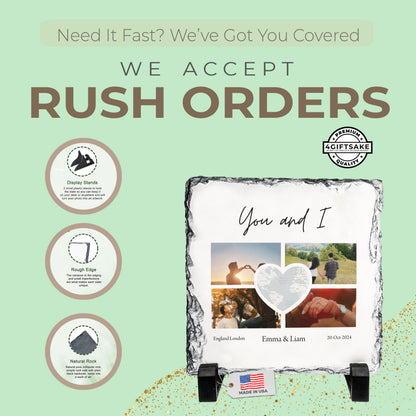 Personalized Couple Photo Rock Slate – Custom Stone Plaque with Names, Place & Date