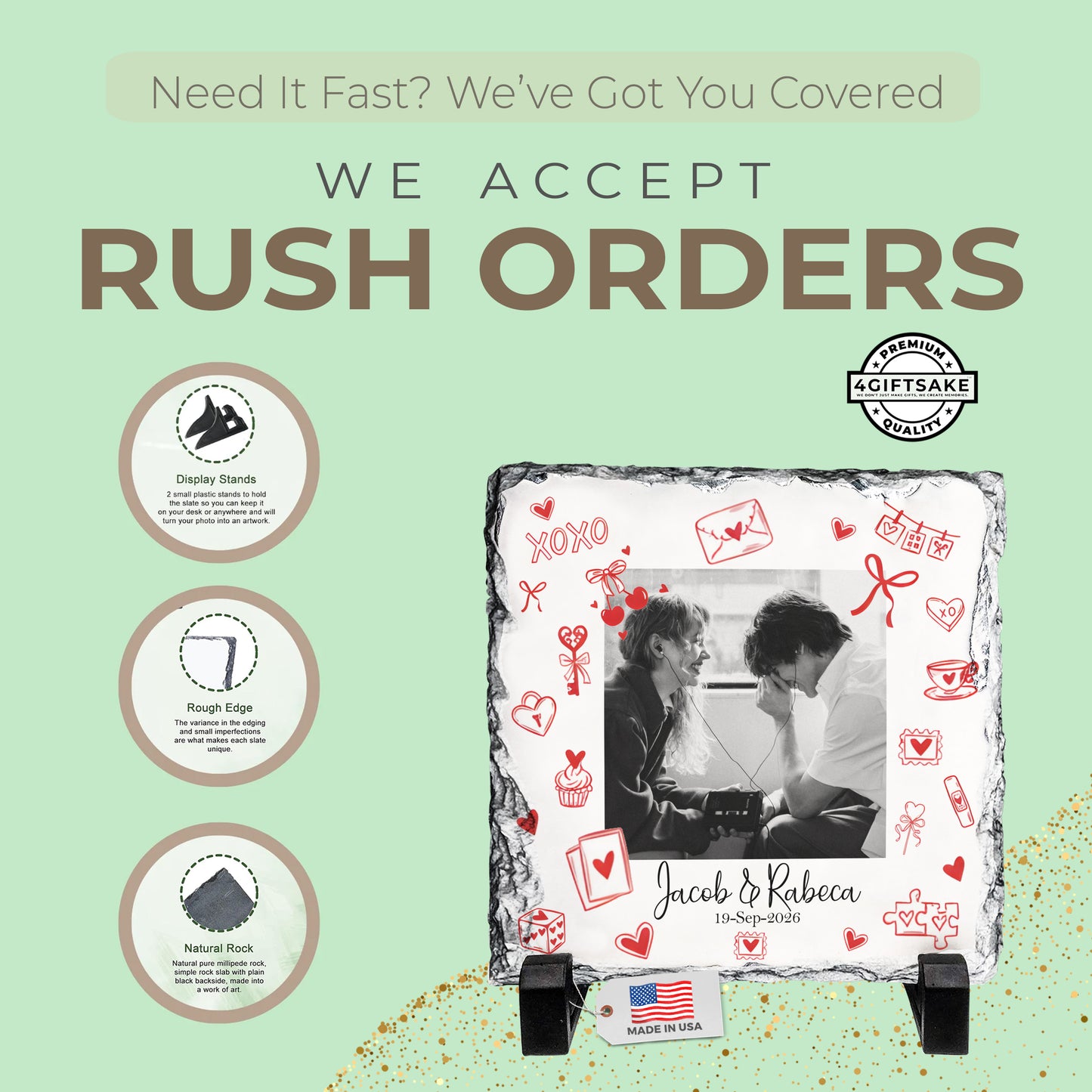 Personalized Love Rock Slate – Custom Couple Photo Stone Plaque with Names