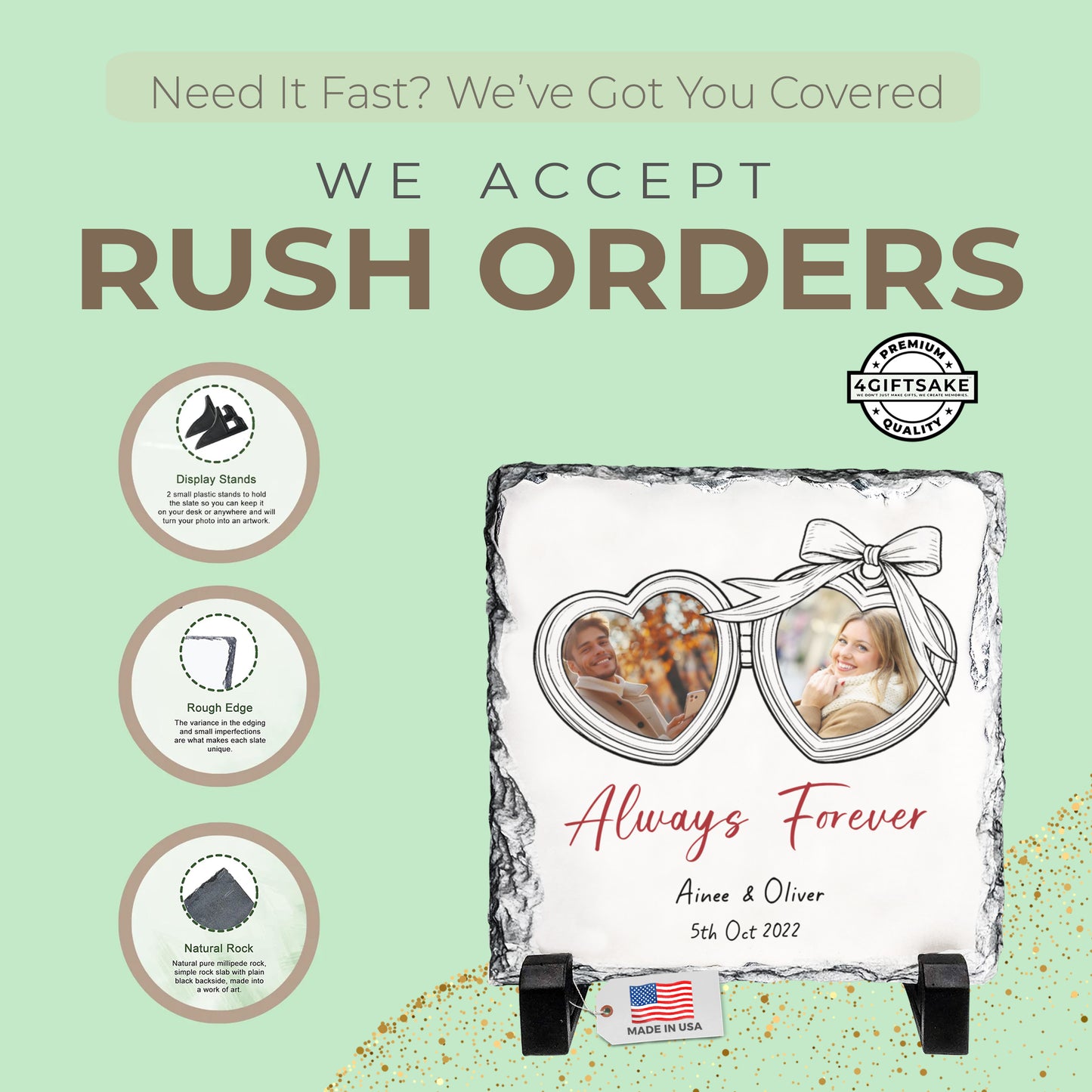 Personalized Couple Memory Rock Slate – Custom Heart Photo Stone Plaque with Names & Message