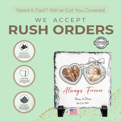 Personalized Couple Memory Rock Slate – Custom Heart Photo Stone Plaque with Names & Message