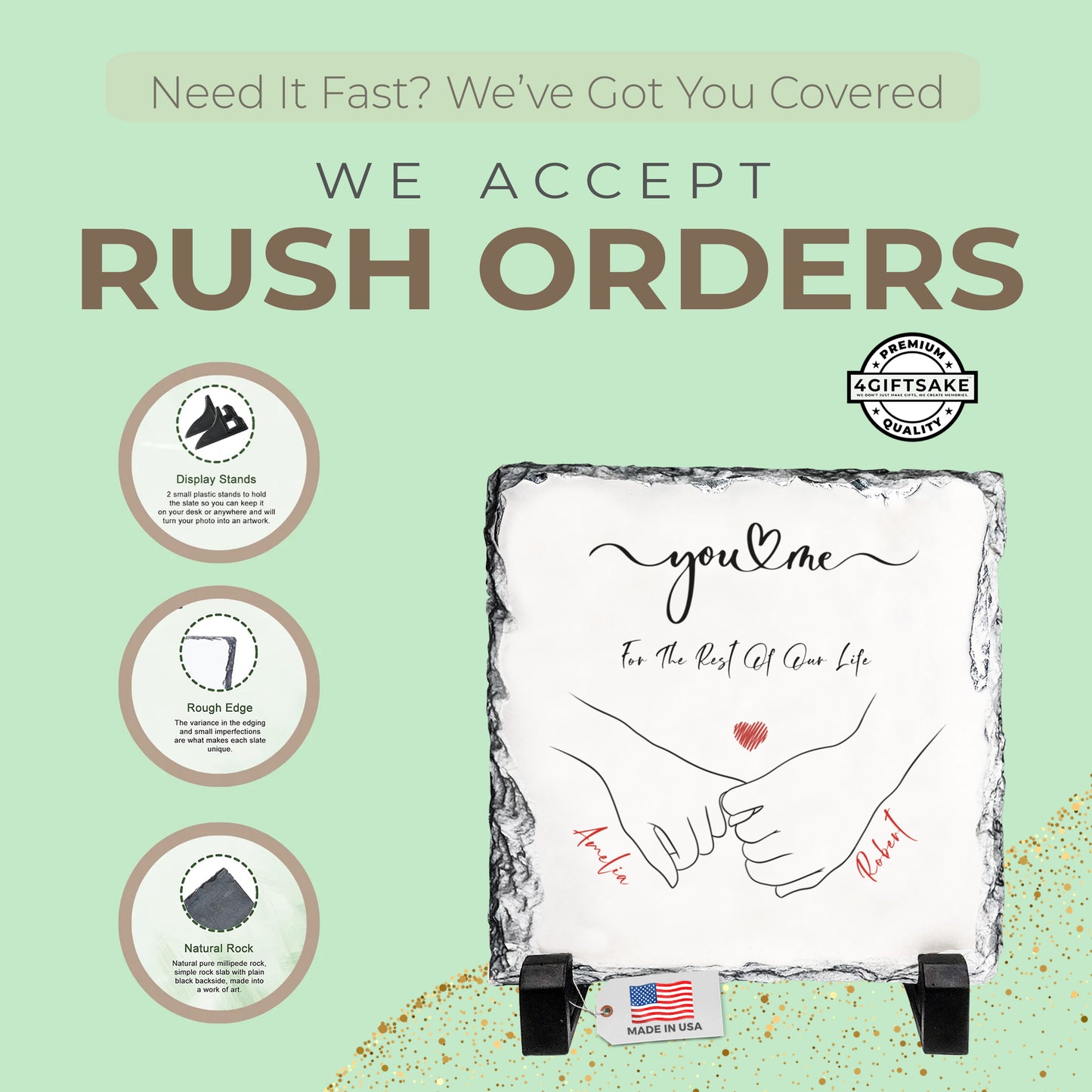 Personalized Couple Rock Slate – Custom Holding Hands Stone Plaque with Names