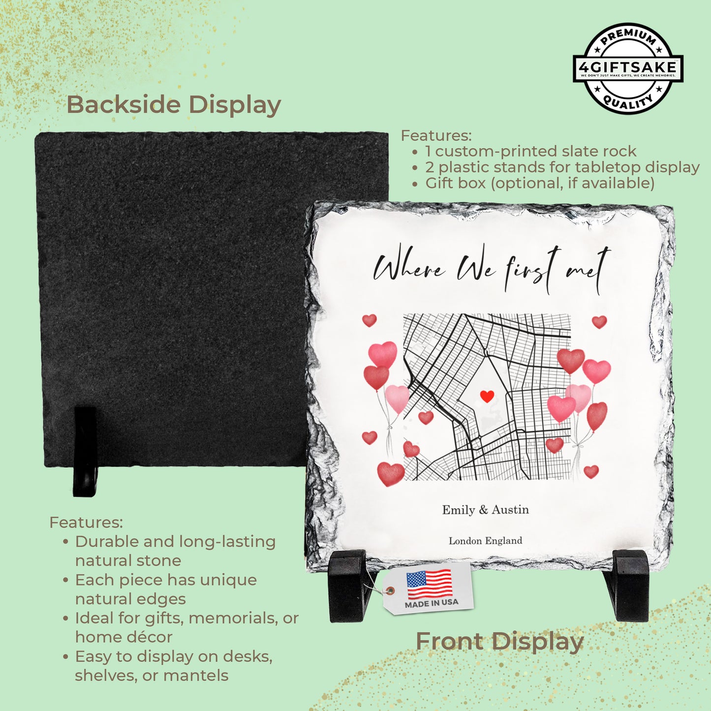 Custom First Meeting Location Rock Slate – Personalized Couple Map Plaque