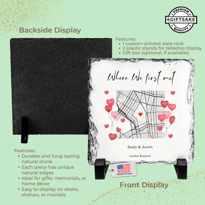 Custom First Meeting Location Rock Slate – Personalized Couple Map Plaque