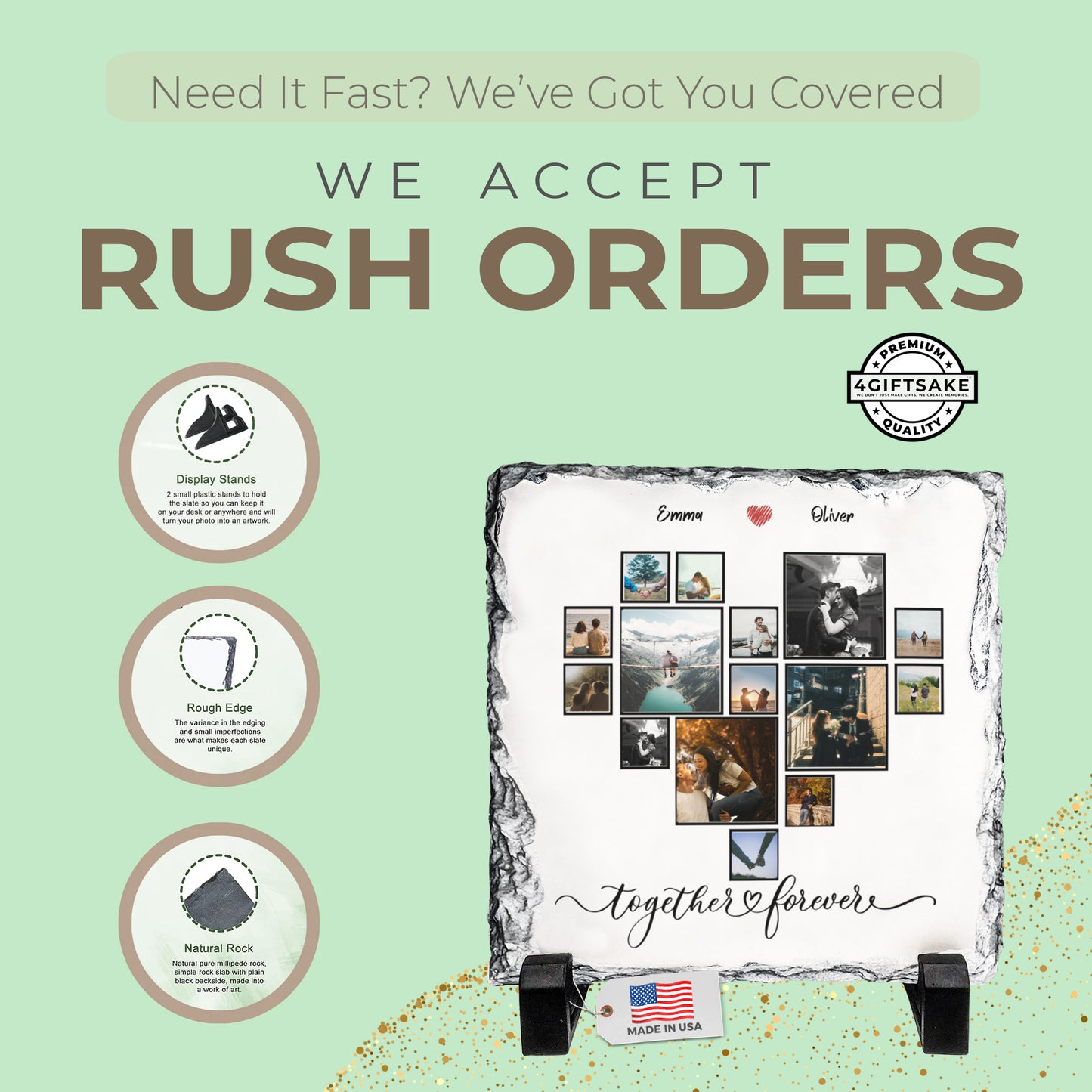 Love Story Slate – Personalized Stone Photo Collage Plaque for Couples