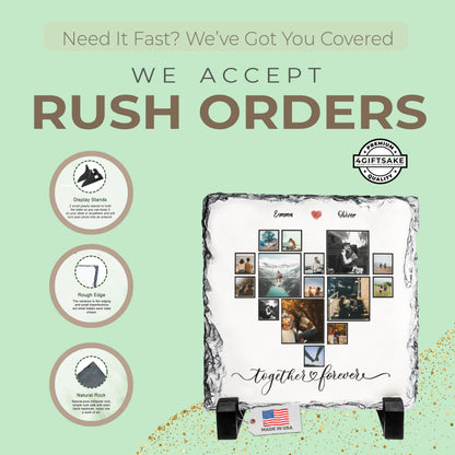 Love Story Slate – Personalized Stone Photo Collage Plaque for Couples