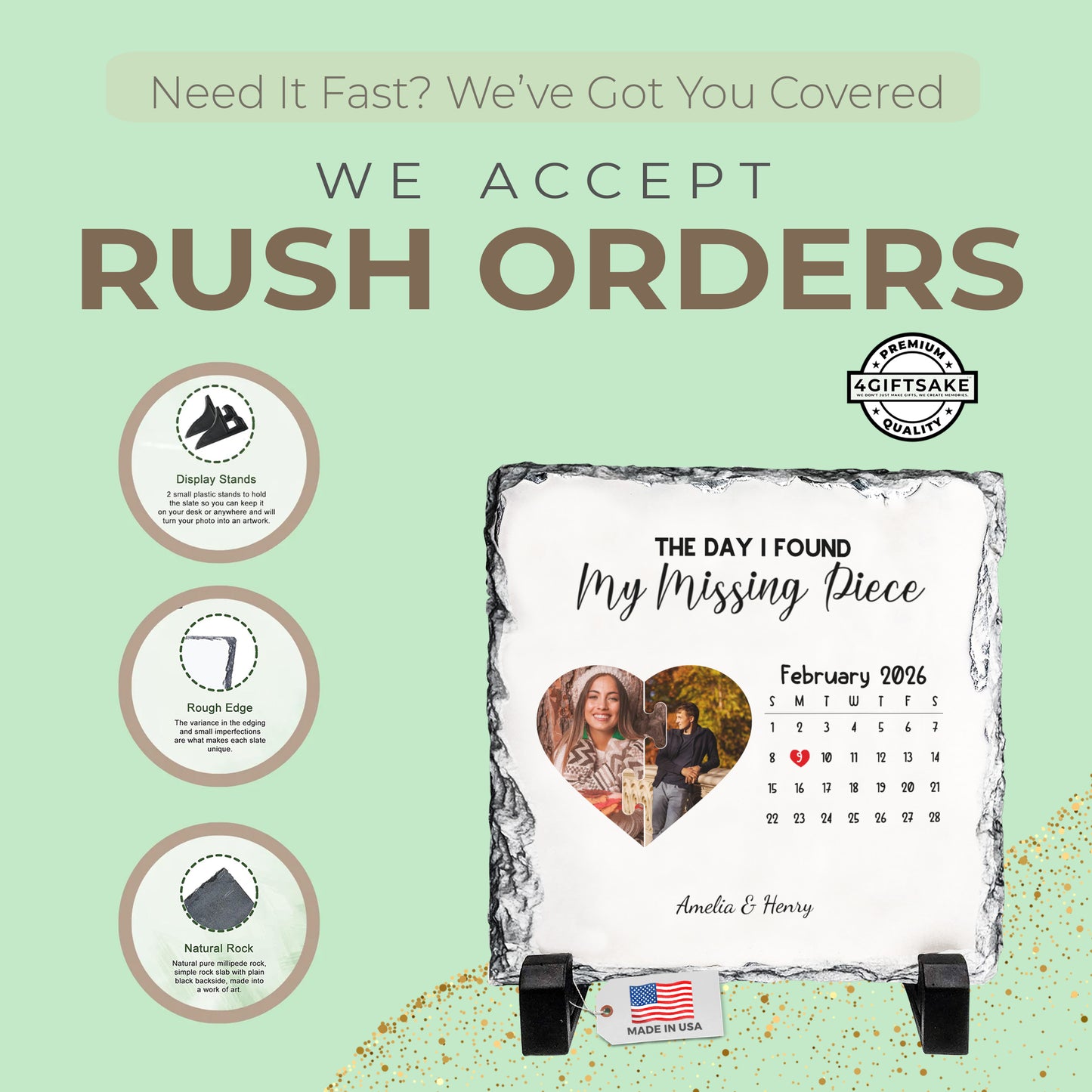 The Day I Found My Missing Piece Rock Slate – Personalized Couple Date Plaque