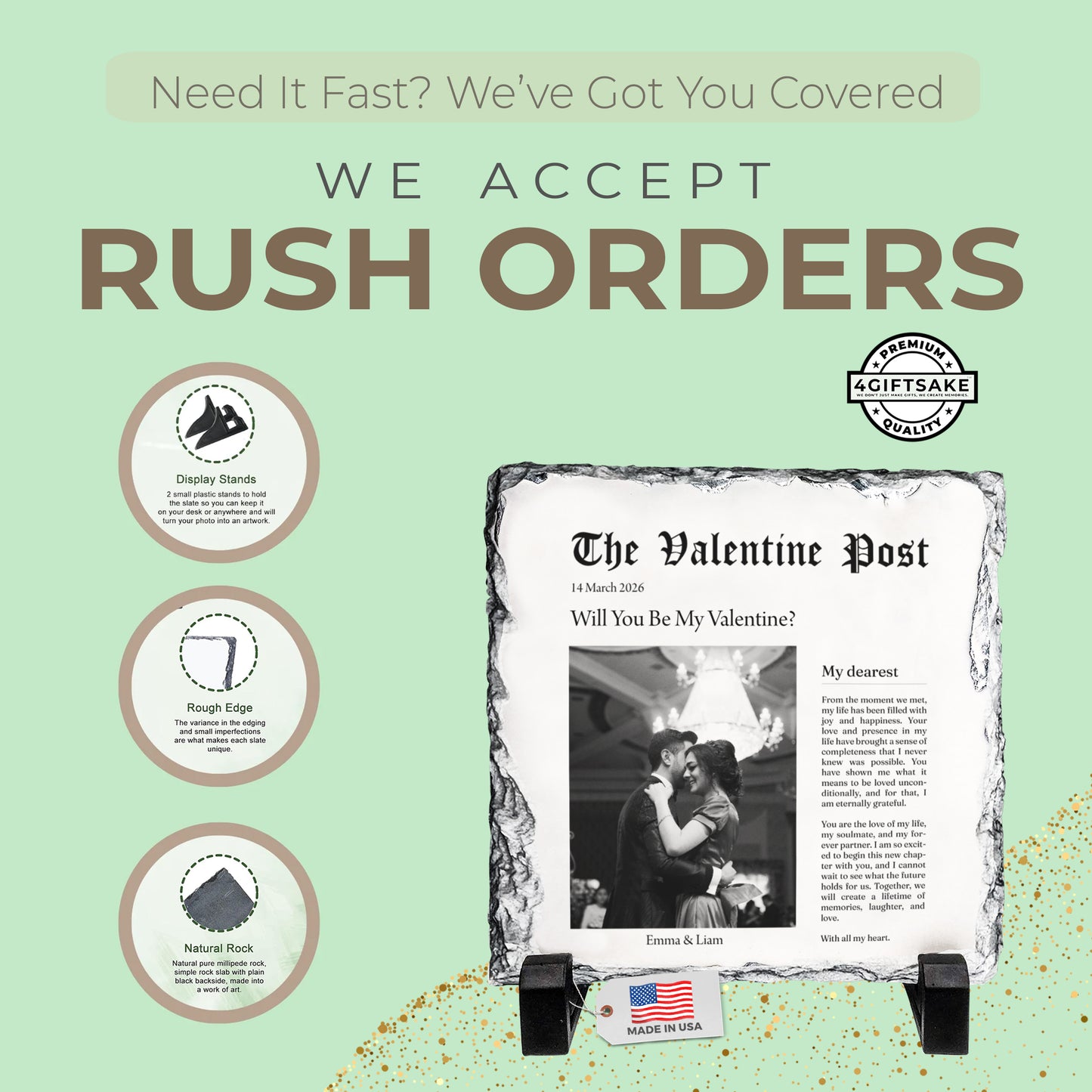 The Valentine Post Rock Slate – Personalized Couple Photo & Date Plaque