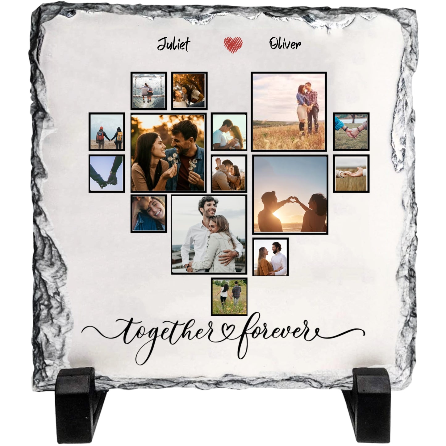 Love Story Slate – Personalized Stone Photo Collage Plaque for Couples