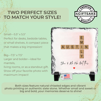Personalized Couple Name Rock Slate – Romantic Crossword Stone Plaque