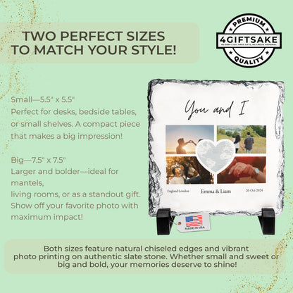 Personalized Couple Photo Rock Slate – Custom Stone Plaque with Names, Place & Date