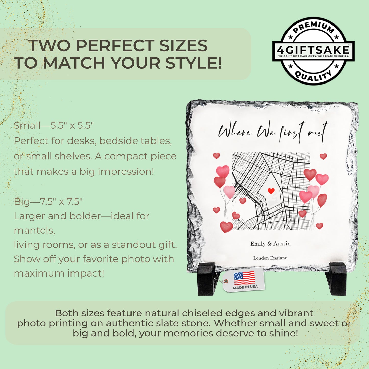 Custom First Meeting Location Rock Slate – Personalized Couple Map Plaque