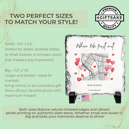 Custom First Meeting Location Rock Slate – Personalized Couple Map Plaque