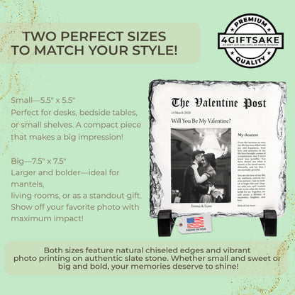 The Valentine Post Rock Slate – Personalized Couple Photo & Date Plaque