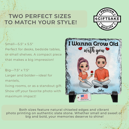 Couple-Slate - I Wanna Grow Old With You - Fully Customizable Stone Plaque Frame For Couples