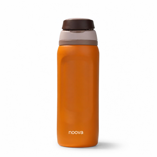 Orange Brown 32oz  NOOVA Insulated Water Bottle Leak-Proof Insulated Stainless Steel Tumbler with Straw Sports Water Bottle Cold 24h Hot18h Thermos Travel Gift Beach Gym Accessories Women Men Kids Cup