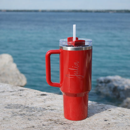 Personalized STANLEY 40oz Stainless Steel H2.0 Flowstate Quencher Tumbler Limited Edition - Red Delicious