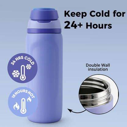 Gray Navy 32oz NOOVA Insulated Water Bottle Leak-Proof Insulated Stainless Steel Tumbler with Straw Sports Water Bottle Cold 24h Hot18h Thermos Travel Gift Beach Gym Accessories for Women Men Kids Cup
